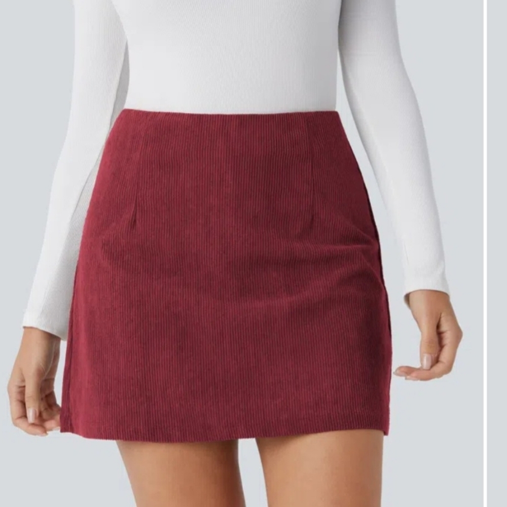 Halara High Waisted 2-in-1 A Line Mini Corduroy Casual Skirt built in shorts